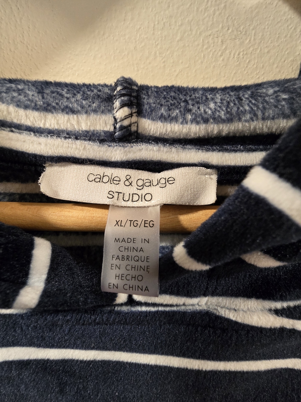 Cable & Gauge Navy and White Striped Hooded Drawstring Top - Picture 2 of 6